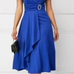 Mulheres manga curta decote em v bainha assimétrica cintura Midi apertado vestido de festa, vestido de noite feminino, monocromático, elegante, verão 2